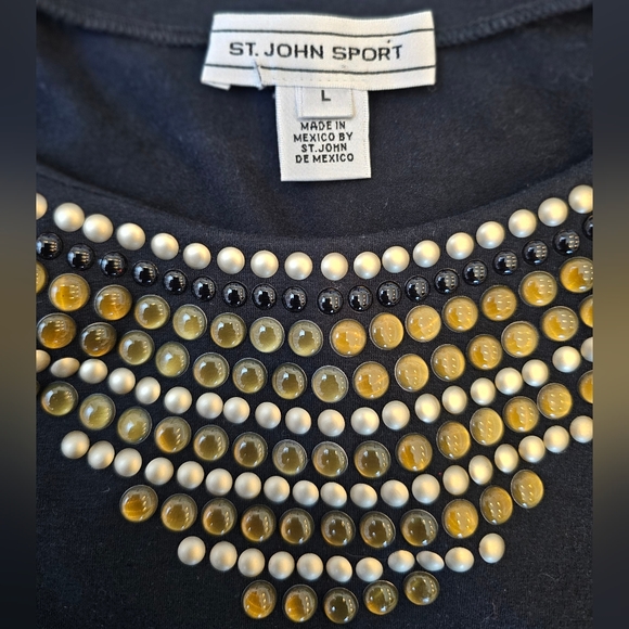 St John Top Gold Metallic Beading Pullover Sweater Knit Womens Evening - Picture 3 of 5